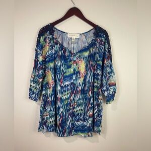 French Laundry Multicolor Ikat Tunic - Blue, Green & Coral
